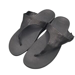 FITFLOP 'The Skinny' Black Print  Thong Leather Sandals EUR 41 US 9 Comfort‎